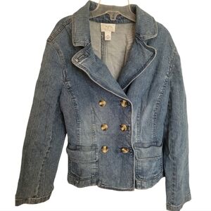 Vintage Ann Taylor LOFT Blue Button Down Denim Jean Jacket Size 10 Petite